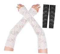 COLLBATH 2pares Brazaletes De Encaje Para Mujer De Color Blanco Estampado Floral Codo Para Bodas y Fiestas De Té Accesorios De Novia Mangas De Encaje