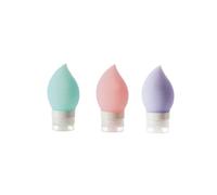 COLLBATH 3 piezas Botellas de Silicona para Viaje con Forma de Gota Dispensadores Recargables Portátiles para Líquidos de Tocador Colores Rosa Azul y Púrpura Reutilizables y para Personal