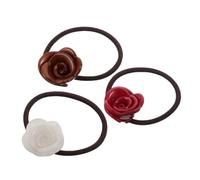 COLLBATH 3 Piezas Coleteros Decorativos con Flores Bandas Elásticas de Alta Resistencia con Charm de Rosa para Mujer Sujetadores de Coleta sin Daño para Cabello Grueso o Rizado Colores Rojo