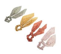 COLLBATH 4 piezas Coletas Elásticas de Cinta Floral Suaves para Cabello Lazos Decorativos para Niñas y Mujeres de Colores Ladrillo Amarillo Jengibre Beige y Verde Sujetadores de de Caballo