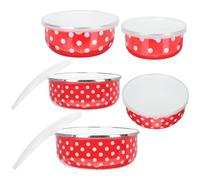 COLLBATH 5 piezas de pasta para sopa, ensalada roja, suministros de oficina, patrón de tapa para servir en casa, preparación de utensilios esmaltados, recipientes para hornear puntos, tapa de