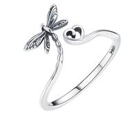 COLLBATH Anillo Abierto de Libélula para Mujer y Niña, Ajustable en Plata Esterlina S925, Diseño Minimalista y Moderno, Joyería de Moda para Uso Diario y Ocasiones Obsequios