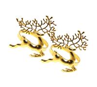 COLLBATH Anillos para Servilletas Navideñas de Aleación Diseño de Reno Dorado Juego de 2 Servilleteros para Decoración de Mesa en Cenas y Fiestas Navideñas