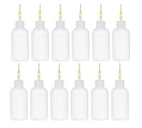 COLLBATH Botellas Aplicadoras de Pegamento de 50 Ml Punta Fina y Aguja de Precisión Frascos Goteros de Plástico Recargables Set de 12 Unidades para Proyectos DIY y Manualidades