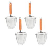 COLLBATH Colador de Malla para Fideos de Acero Inoxidable con Mango de Madera de 14 CM Cesta Coladora para Pasta y Sopa Set de 4 Piezas Utensilios de Cocina para Cocinar y Escurrir