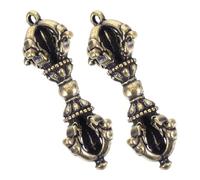 COLLBATH Colgante Vajra Tibetano de Latón Vintage 2 Piezas, Dije Dorje Grabado para Meditación y Amuleto Budista, Llaveros Decorativos Símbolo Espiritual para Uso Diario