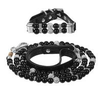 COLLBATH Collar para Perro con Perlas y Correa Ajustable de Cuerda Conjunto de Collar y Correa para Cachorro para Pasear Tu Mascota Atuendos de Fiesta