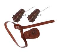 COLLBATH Conjunto de Accesorios Renacentistas para Hombre 3 Piezas Cinturón Vikingo Ajustable de PU Marrón Brazaletes y Bolsa Utilitaria para Cosplay Medieval Larp y Disfraz de Feria