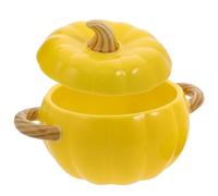 COLLBATH Cuenco de Cerámica con Forma de Calabaza Amarillo, Doble Asa y Tapa, Tazón para Sopa y Guisos, Recipiente Decorativo para Fiestas de Halloween y Acción de Gracias, Tazón