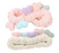 COLLBATH Diadema de Corazón Elástica 2 Piezas Tamaño Único para Lavado de Cara Niñas Mujeres Maquillaje Spa Colores Beige y Rosa Claro