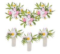 COLLBATH Juego de 6 Servilleteros Reutilizables de Conejo de Pascua, Anillos Porta Servilletas de 3,2 Cm con Flores Artificiales para Decoración de Mesa en Cenas, Banquetes y Eventos