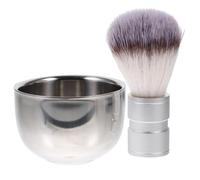 COLLBATH Juego de Cuenco de Afeitar con Brocha de Pelo de Nailon de Acero Inoxidable Cuenco Térmico Resistente y Cepillo para Vello Facial Color Aleatorio para Hombre para
