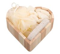 COLLBATH Juego de Estropajos para Baño en Forma de Corazón Esponja y Piedra Pómez, Kit de Exfoliación y Limpieza Corporal en Caja de Madera