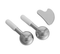COLLBATH Juego de Masajeador Facial Cuello de Acero Inoxidable Bola de Hielo y Tablero Gua Sha, Herramienta de Masaje Frío Multifuncional para Relajación y Cuidado Piel, Portátil para Uso
