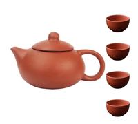 COLLBATH Juego de Tetera y Tazas de Cerámica Zisha Hecha a Mano, Tetera Pequeña de 4 Tazas en Color Rojo Puro, Filtro Integrado para Té Kung Fu, Adecuado para Hogar y Oficina