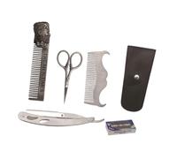 COLLBATH Kit de Afeitado Negro y Peine Recortador Portátil para Barba Hombre de Acero Inoxidable Profesional para Cuidado y Estilo Diario
