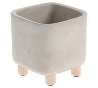 COLLBATH Macetero de Cemento Creativo con Patas de Madera Maceta Cuadrada Orificio para Plantas de Interior para Escritorio y Decoración del Hogar