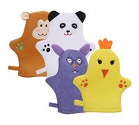 COLLBATH Manoplas Baño Bebe de Poliéster con Diseño de Figuras para Niños, Guantes de Baño Exfoliantes 4 Piezas, Accesorios Suaves para Aseo Infantil