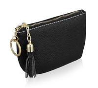 COLLBATH Monedero de Cuero Genuino con Cremallera Hola Llavero Monedero Accesorio EY Cartera pequeña con Llavero Billetera Mini Monedero Llavero Monederos Piel Genuina Black