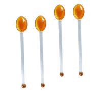 COLLBATH Paquete de 4 Cucharas Mezcladoras de Vidrio Resistentes al Calor con Mango Largo para Servir Café Y Postres Saludables