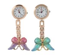 COLLBATH Reloj de Bolsillo de Enfermera Dorado de Cuarzo Clip, 2 Piezas | Diseño de Alas Exquisito y Elegante, para Scrub Tops y Loops, Fácil de Llevar, sin Reloj de Pulsera