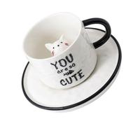 COLLBATH Taza de Cerámica 220 Ml Diseño 3d de Gato Blanco Taza de Café y Leche Base Antideslizante para Hogar y Oficina para Té y Bebida