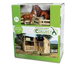 Collecta - Establo, maletín Plegable - con 3 Caballos y Accesorios - +3 (Deqube 90189695)