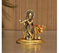 Collectible India Lord Cow Krishna Idol Estatua murti Krishan con Kamdhenu Dios hindú religioso Showpiece (Juego de 1)