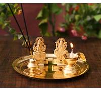 Collectible India Pooja thali - Juego de varillas de incienso para Aarti - Metal Laxmi Ganesh Idol Showpiece -Bhai Dooj Traditional Diya - Soporte para varillas de incienso Agarbatti - Artículo de