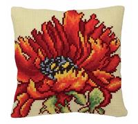 Collection D´Art Schöne Mohnblume Cojín de Punto de Cruz: Delicious Poppy, Lona Acrílico, Dorado, 40 x 40 cm