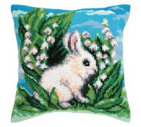 Collection D'Art Cojín de punto de cruz, diseño de conejo blanco