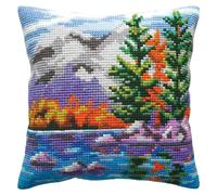 Collection D'Art Cojín de punto de cruz, diseño de paisaje otoñal