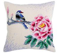 Collection D'Art Kit de punto de Cruz Cojín: Flor y Pájaro, Multi, 40 x 40 cm