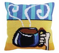 Collection D'Art Kit de punto de cruz: Cojín: Taza de café, Multi, 40 x 40 cm