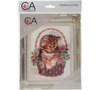Collection D'Art - Kit de Tapiz con diseño de Gato en Cesta de Flores, 100% algodón, Multicolor, 20 x 25 x 0,1 cm