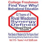 College Freshmen Find Your Why in 52 Teams of 8 Rival Wisdoms: Vol.1of13 Teams 1 - 4 of 52of8.com
