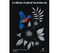 College Ruled Line Notebook "Hummingbird", with Blue & Pink lines, Large size 8,5 x 11 in, 120 Pages. Designed for Handwriting, brainstorming, ... creatives. Cover made as aesthetic gift.