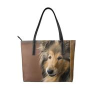 Collie de pelo largo Lassie Perros Perros grandes y peludos Mascotas,Bolso de mano de piel sintética, bolso tote de gran capacidad, bolso de hombro para mujer, ideal para el trabajo y los viajes.