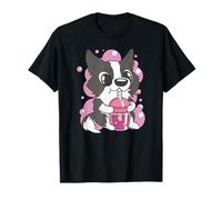 Collie Dog Bebiendo Té Boba Kawaii Lindo Divertido Camiseta