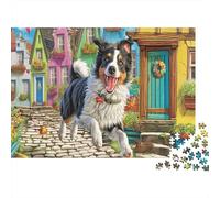 Collie fronterizo Corriendo en la Calle Colorida Puzzle 1000 Piezas Mascotas Rompecabezas - Desafiante, Adultos, Regalo, Decoración del Hogar 52x38cm/1000pcs