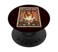 Collie Perro 80s Rock Música Estilo Vintage Ilustración PopSockets PopGrip Adhesivo