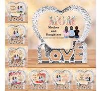 Collienght Placa de cristal 3D personalizada con texto en inglés "Mother and Daughters A Bond That Can't Be Broken" para madre y abuela, nombre personalizado de mamá e hija, retrato de caricatura