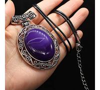 Collier en pierre naturelle Collier en cristal d'opale d'oeuf Collier de pendentifs en alliage d'argent antique-Agate à rayures violettes