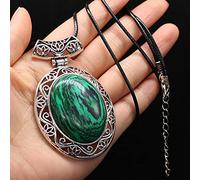 Collier en pierre naturelle Collier en cristal d'opale d'oeuf Collier de pendentifs en alliage d'argent antique-Malachite