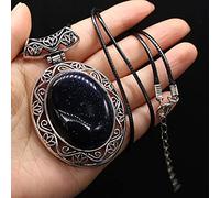 Collier en pierre naturelle Collier en cristal d'opale d'oeuf Collier de pendentifs en alliage d'argent antique-Sable Bleu