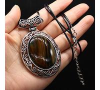 Collier en pierre naturelle Collier en cristal d'opale d'oeuf Collier de pendentifs en alliage d'argent antique-Agate à rayures jaunes
