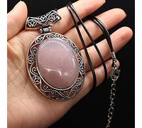Collier en pierre naturelle Collier en cristal d'opale d'oeuf Collier de pendentifs en alliage d'argent antique-Quartz Rose