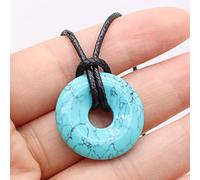Collier pendentif en pierre naturelle d'agates plat rond améthystes collier d'amulettes en oeil de tigre pour collier bijoux-Bleu Turquoise_25 mm