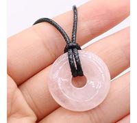 Collier pendentif en pierre naturelle d'agates plat rond améthystes collier d'amulettes en oeil de tigre pour collier bijoux-Quartz Rose_25 mm