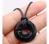 Collier pendentif en pierre naturelle d'agates plat rond améthystes collier d'amulettes en oeil de tigre pour collier bijoux-Agate noire_25 mm